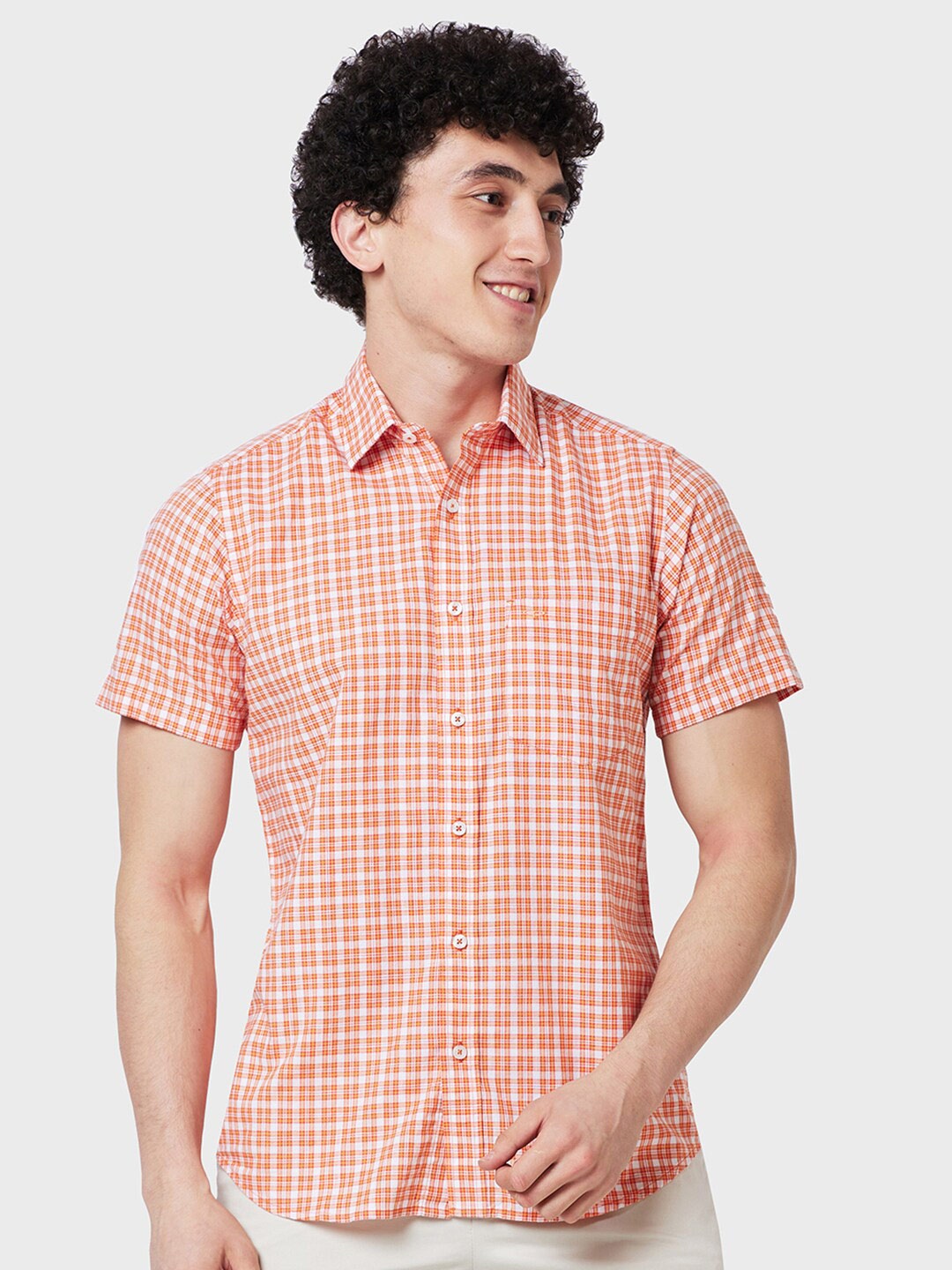 

ColorPlus Tailored Fit Micro Checked Cotton Casual Shirt, Yellow