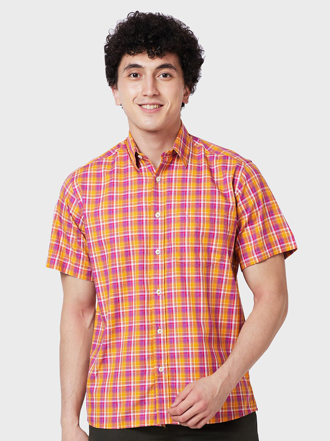 

ColorPlus Tartan Checks Cotton Casual Shirt, Yellow