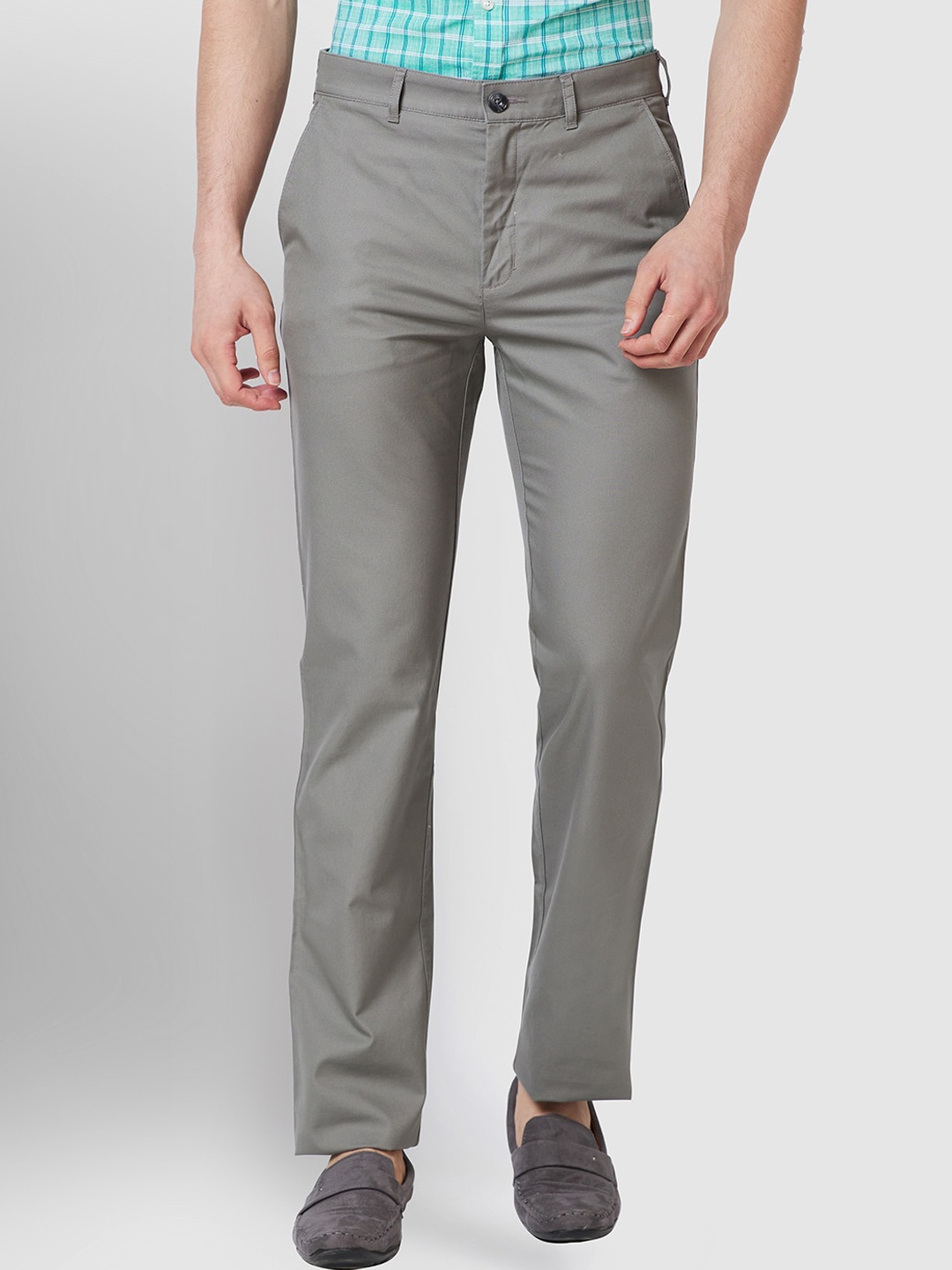 

ColorPlus Men Mid-Rise Regular Fit Trousers, Grey