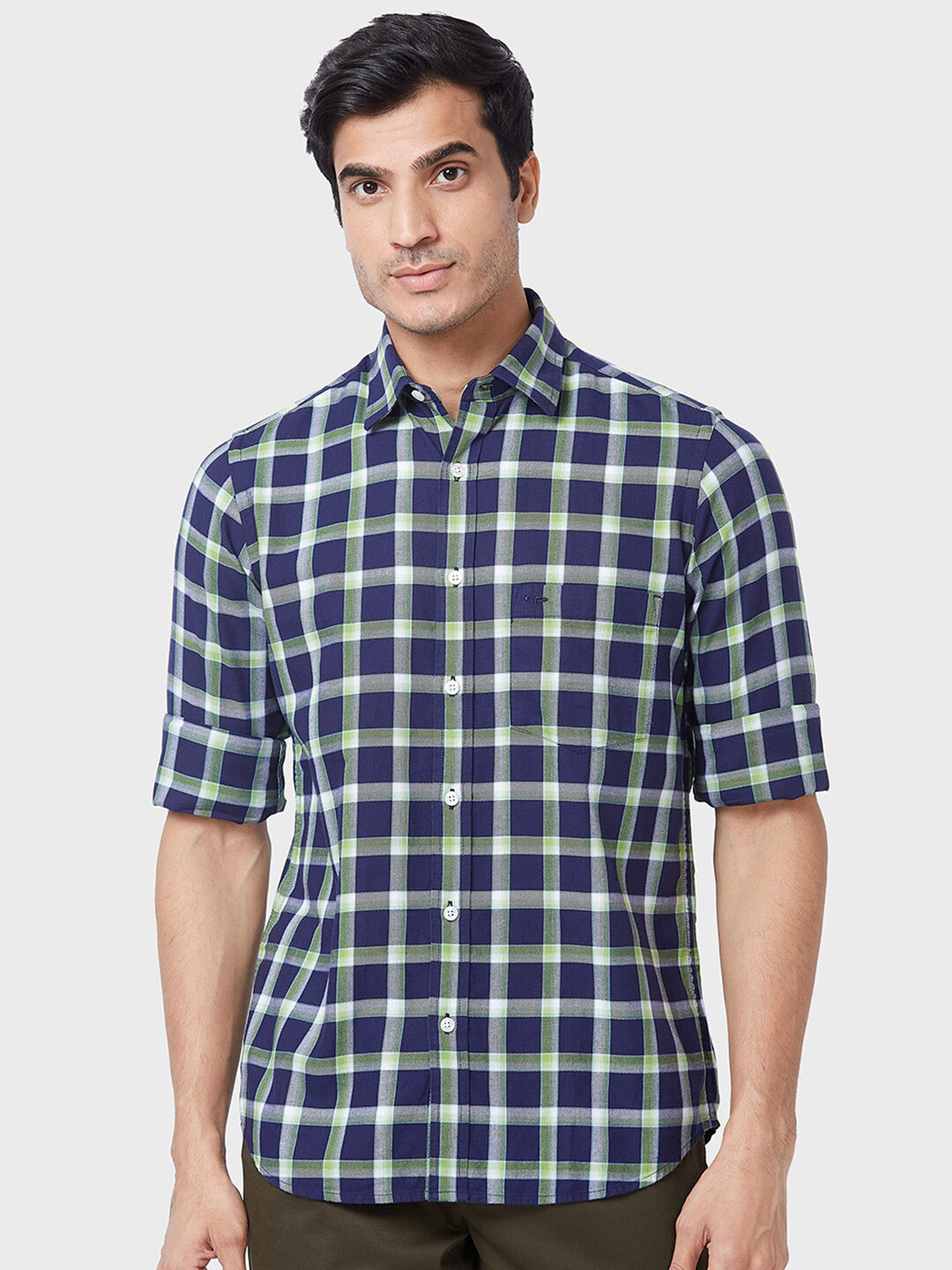

ColorPlus Tailored Fit Opaque Checked Cotton Casual Shirt, Green