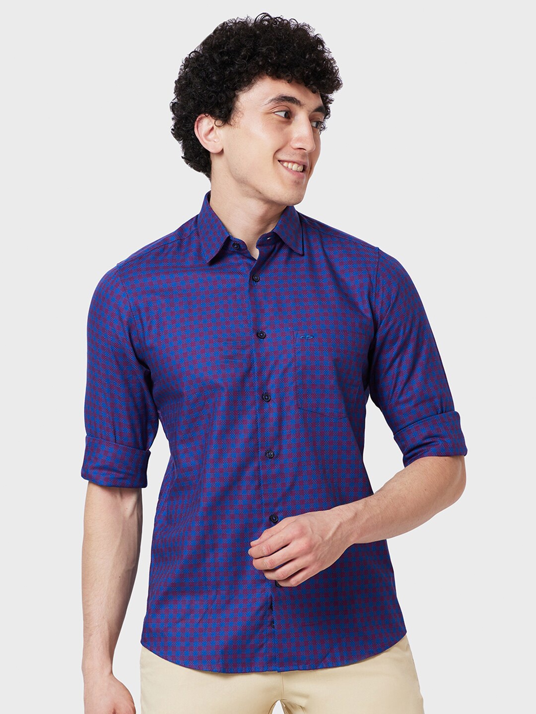 

ColorPlus Tailored Fit Opaque Gingham Checked Cotton Casual Shirt, Blue
