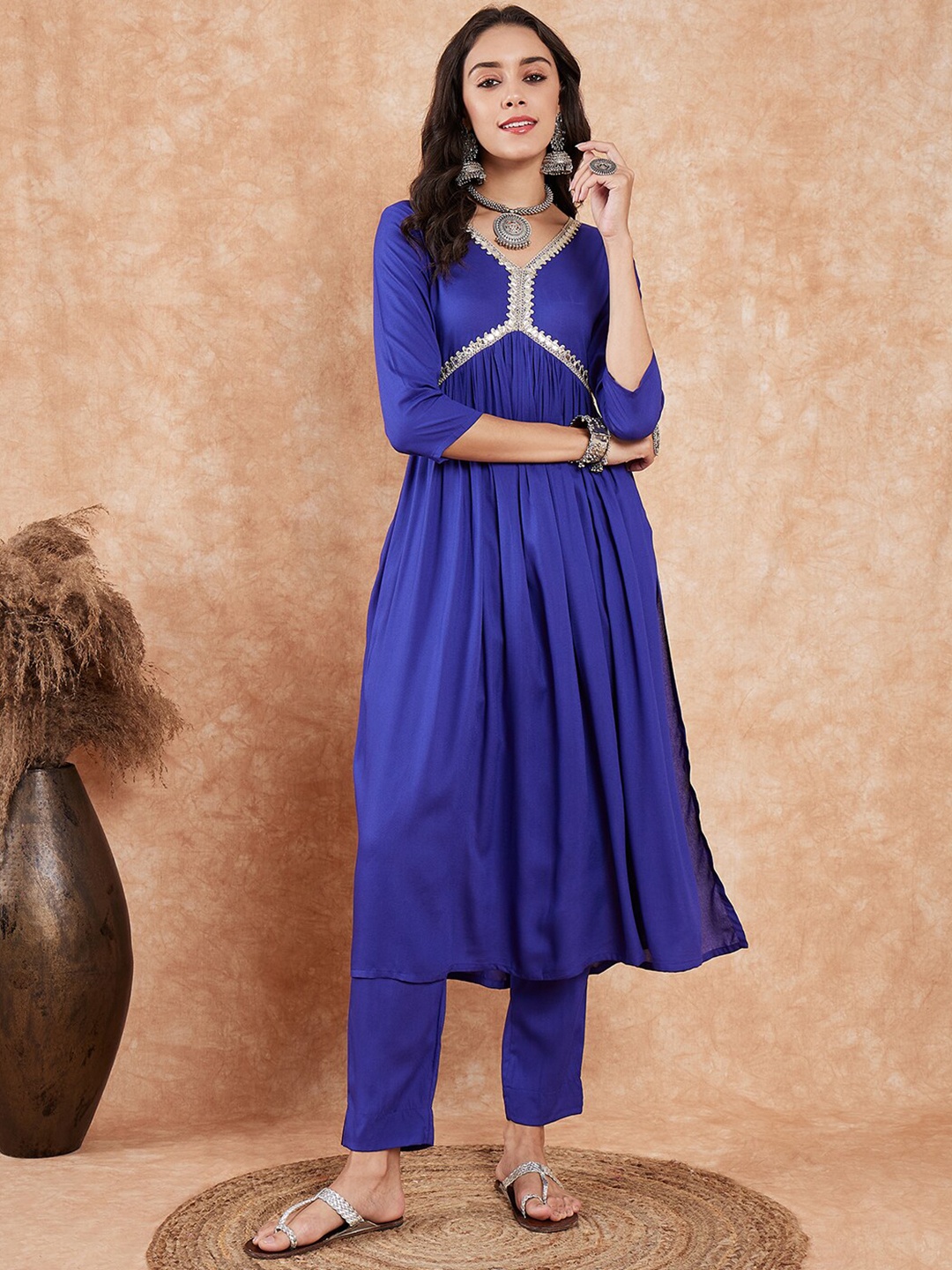 

Sangria Gotta Patti A-Line Kurta & Trousers, Blue