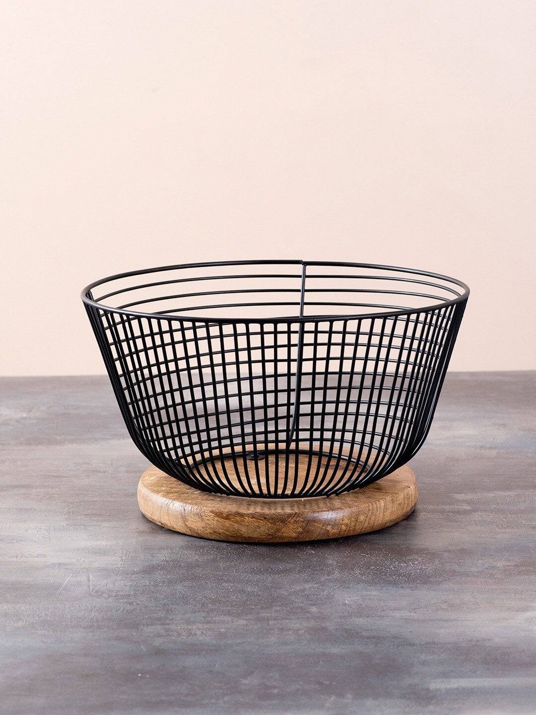 

nestroots Black & Brown Fruit Basket With Wooden Base