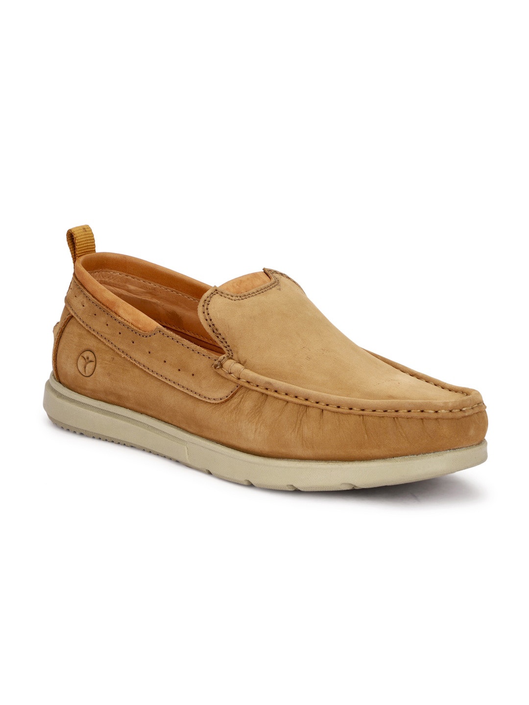 

LEFORE Men Leather Loafers, Camel brown