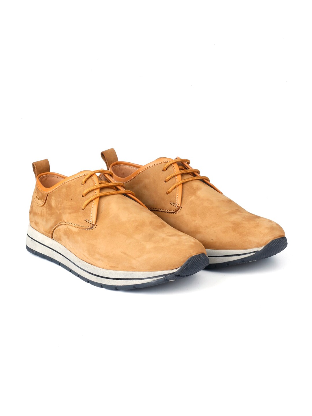 

LEFORE Men Round Toe Leather Lace-Up Derbys, Camel brown