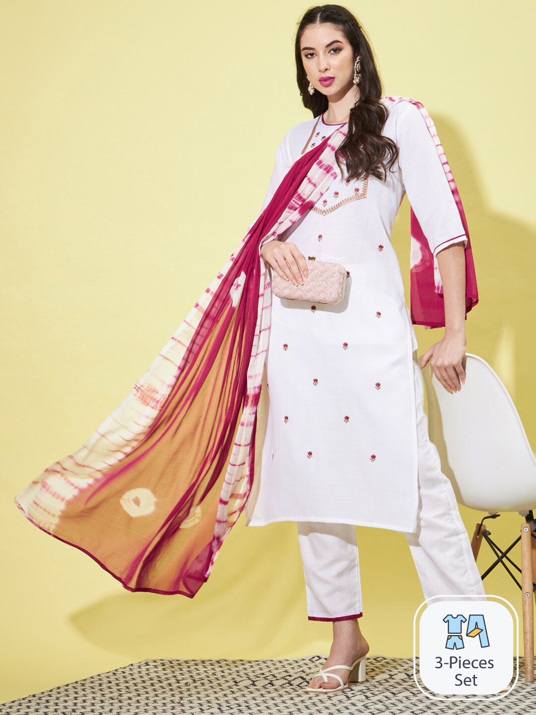 

PPTOSS Floral Embroidered Regular Kurta With Trousers & Dupatta, White