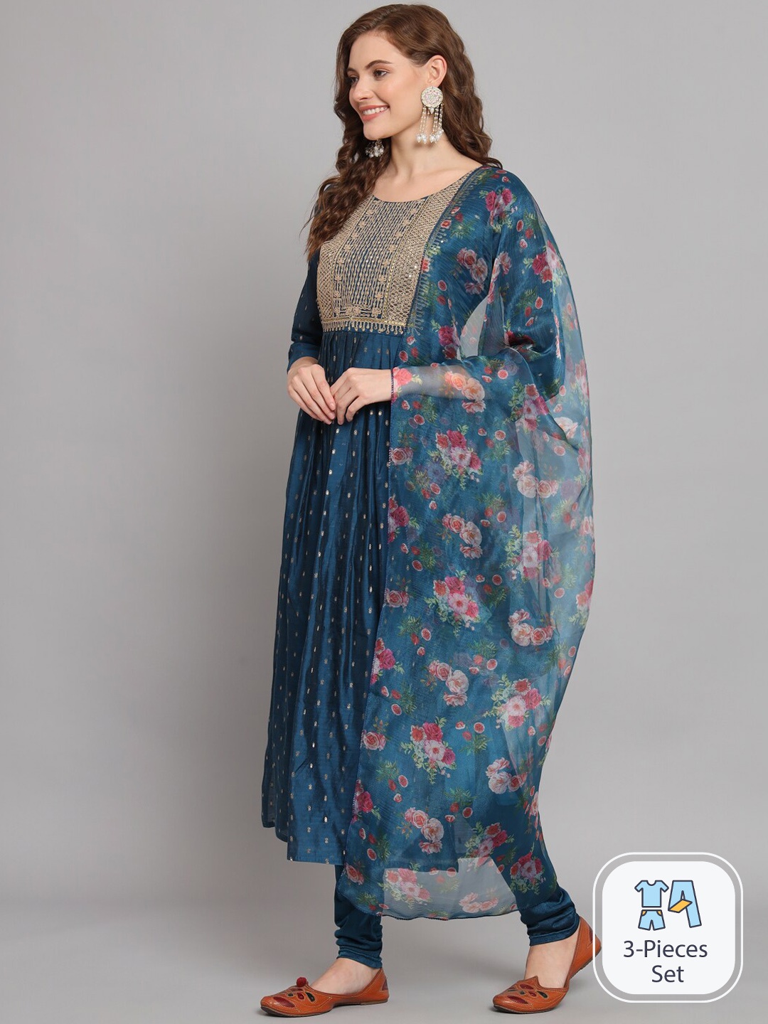 

PPTOSS Ethnic Motifs Embroidered Kurta With Leggings & Dupatta, Teal