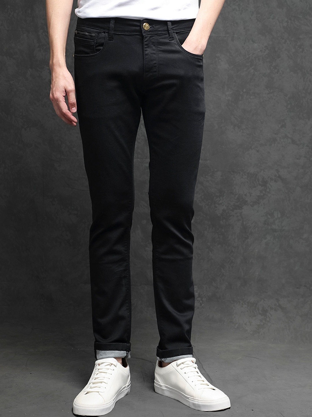

RARE RABBIT Men Satinx Slim Fit Mid-Rise Jeans, Black
