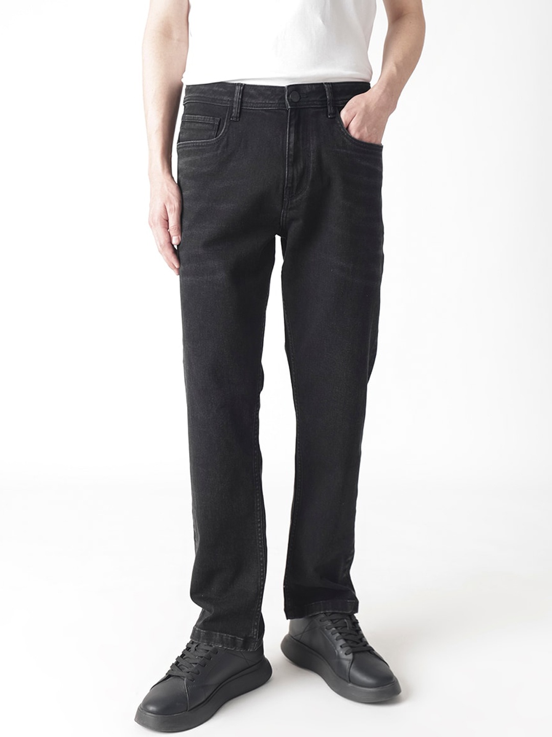 

RARE RABBIT Men Polin Slim Fit Mid-Rise Jeans, Black