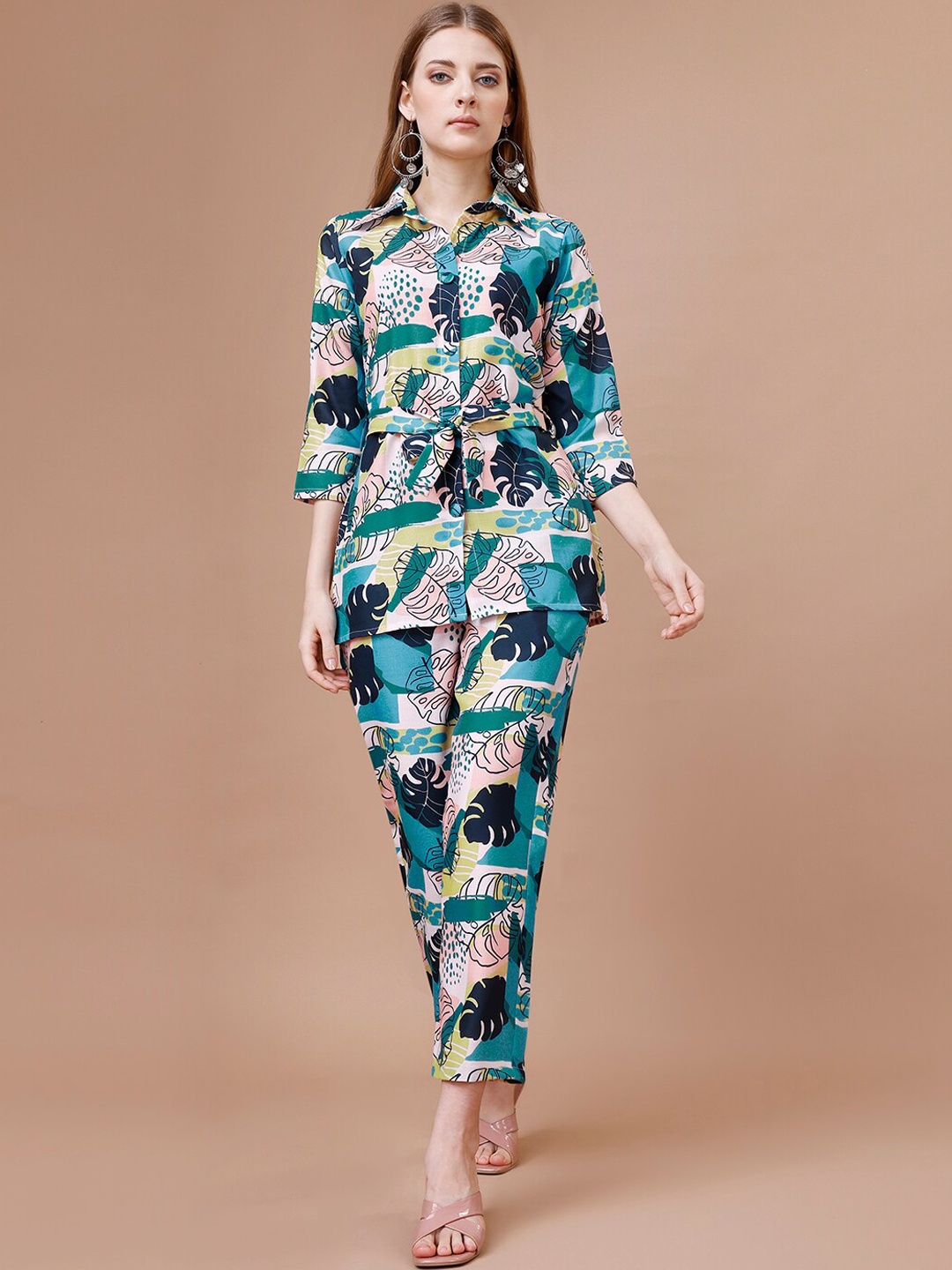 

Hinayat Fashion Tropical Printed Shirt With Printed Trouser, Blue