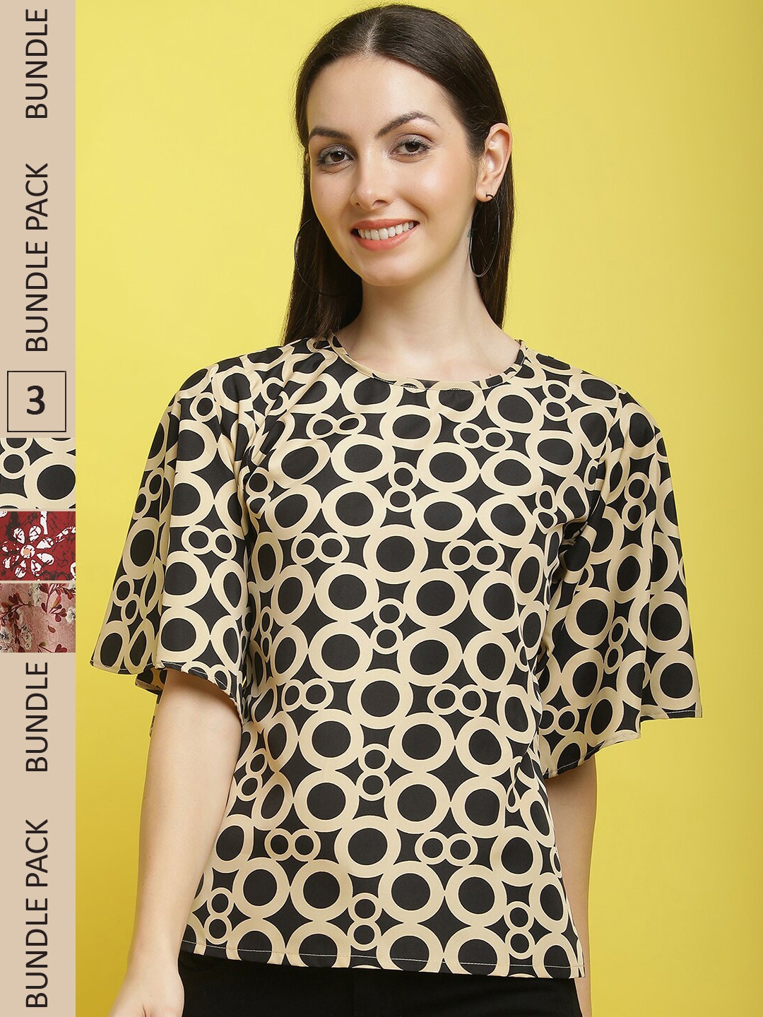 

Poshyaa Pack Of 3 Printed Tops, Beige