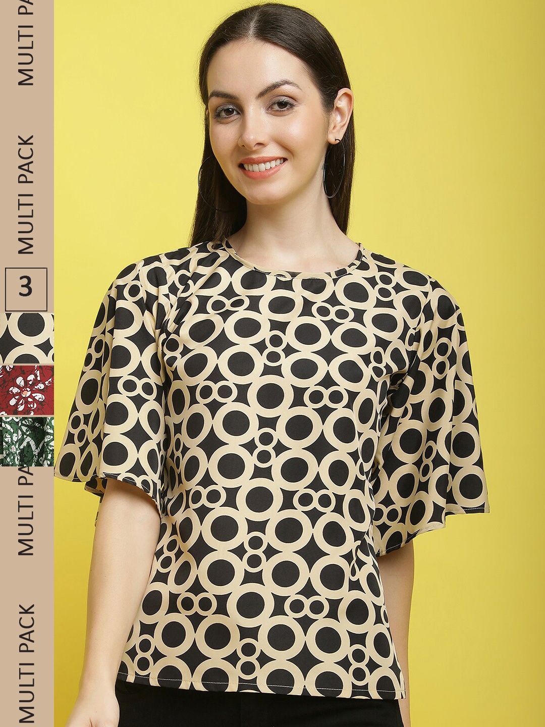 

Poshyaa Pack Of 3 Floral Printed Top, Black