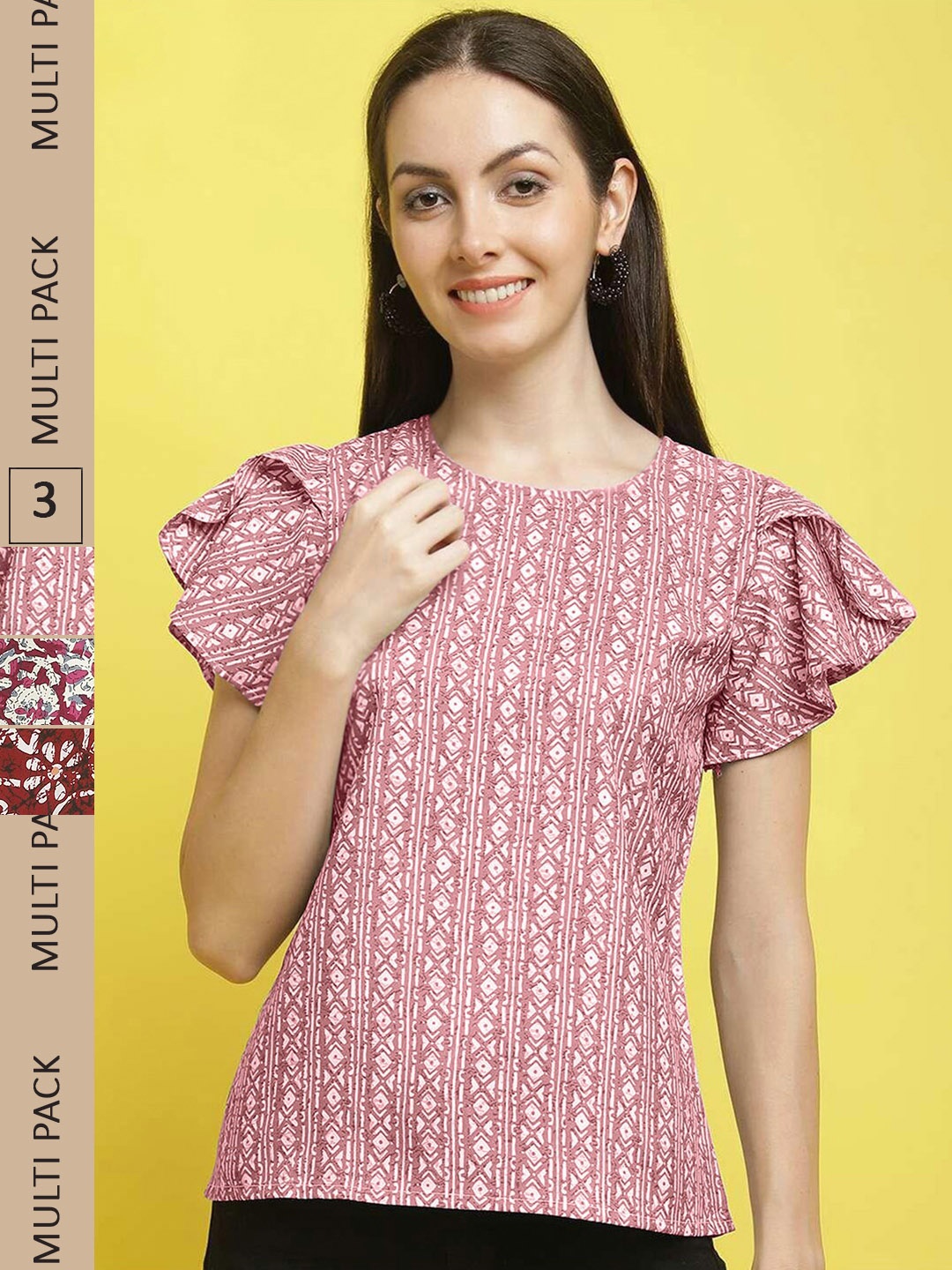 

Poshyaa Pack Of 3 Printed Crepe Top, Pink