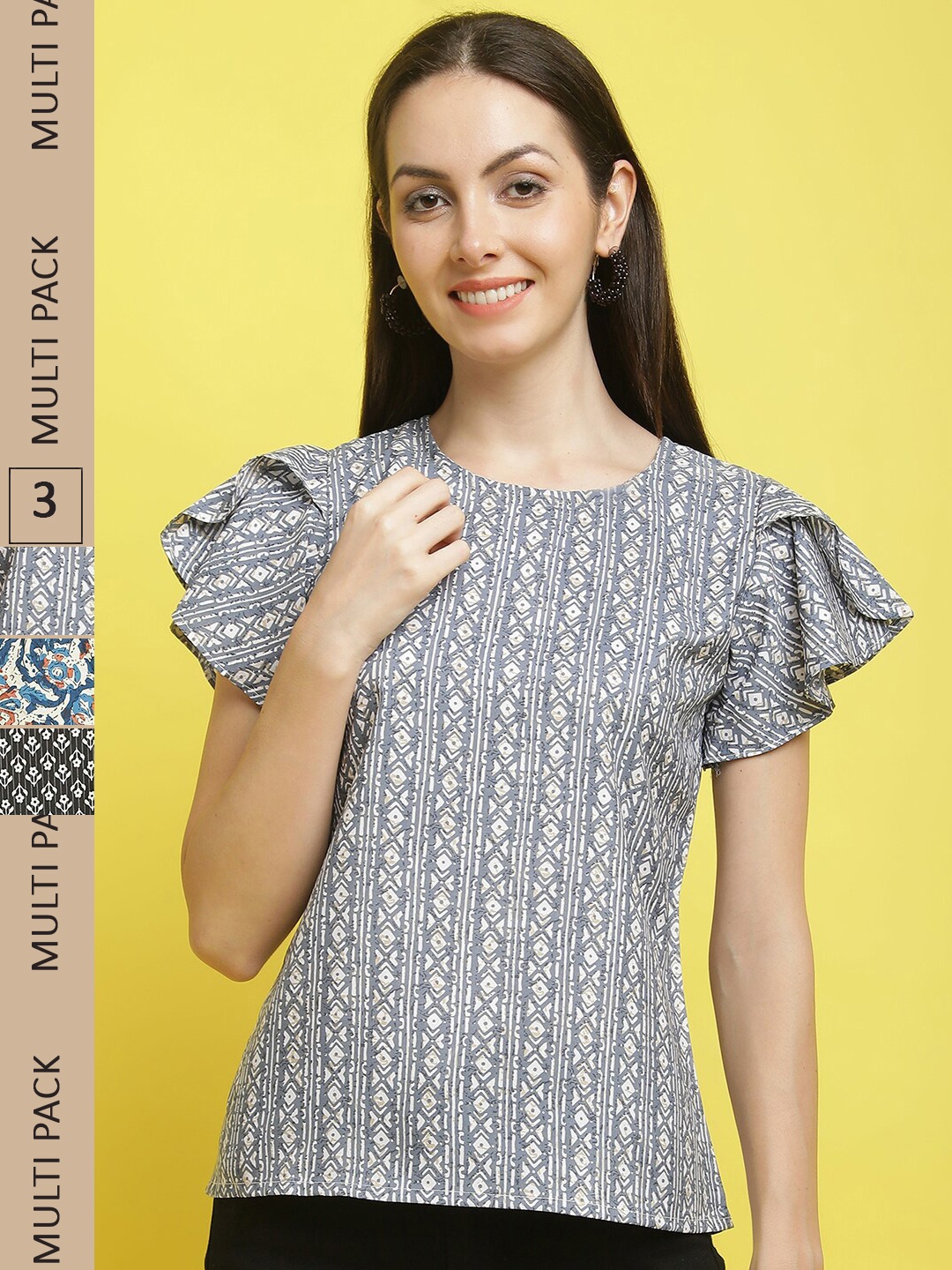 

Poshyaa Pack Of 3 Printed Crepe Top, Grey