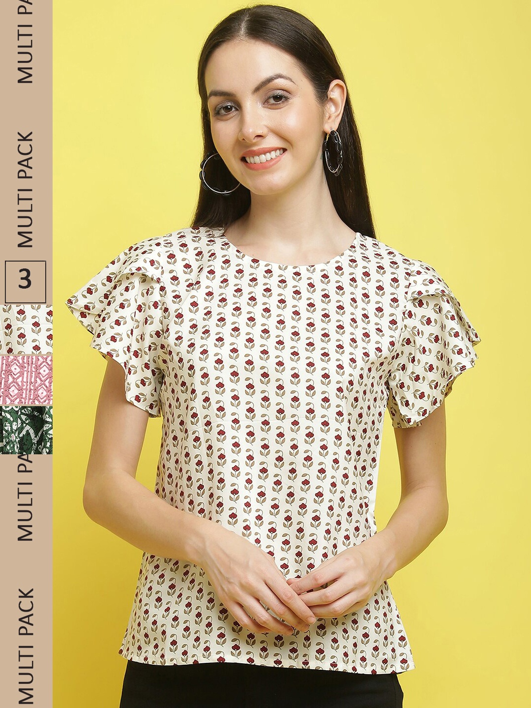 

Poshyaa Pack Of 3 Printed Top, Yellow