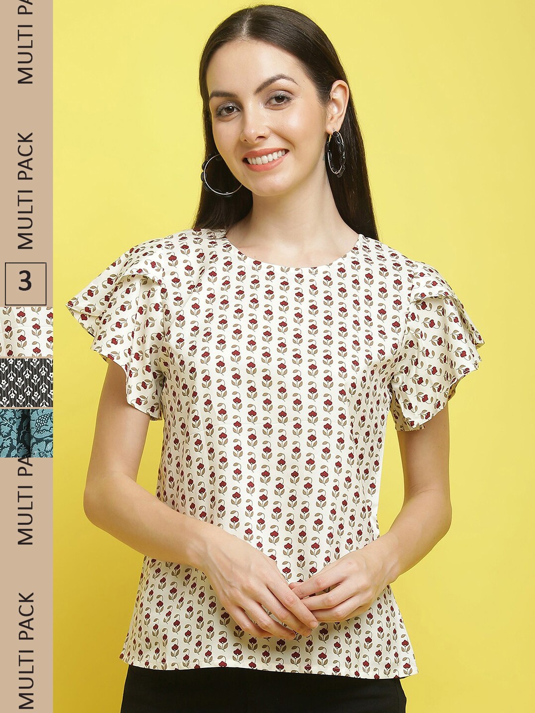 

Poshyaa Pack Of 3 Printed Top, Yellow