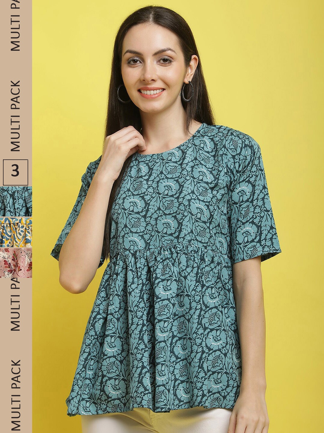 

Poshyaa Pack Of 3 Floral Printed Top, Green