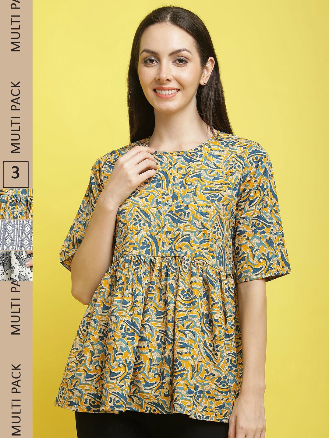 

Poshyaa Pack Of 3 Floral Printed Top, Yellow