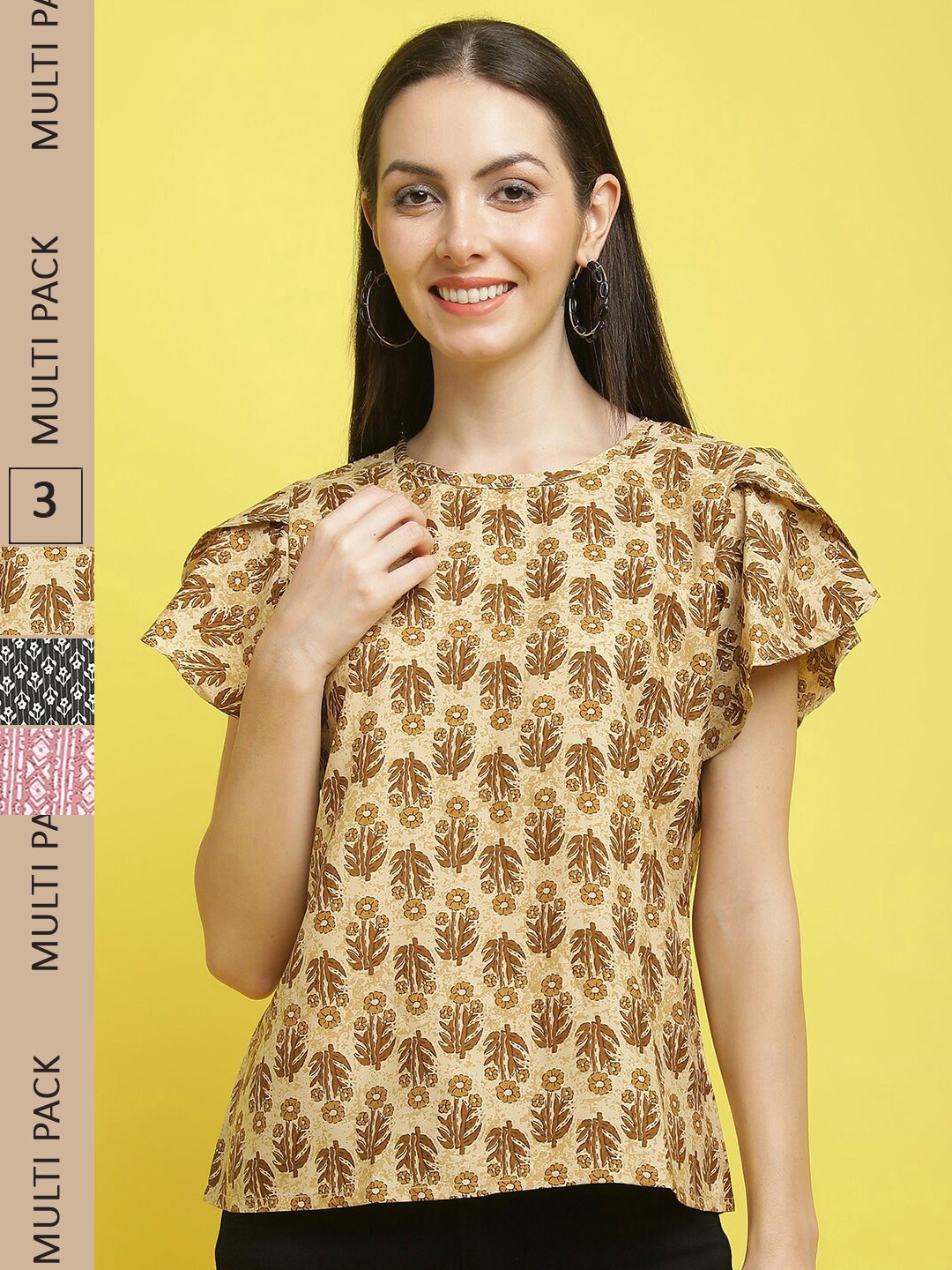 

Poshyaa Pack Of 3 Floral Printed Top, Yellow