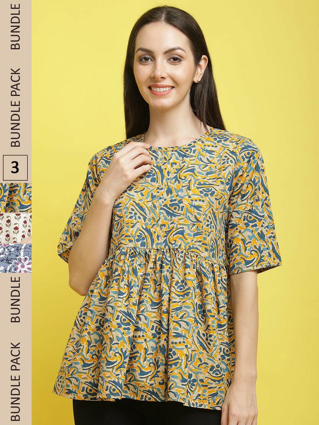 

Poshyaa Pack Of 3 Floral Printed Tops, Blue