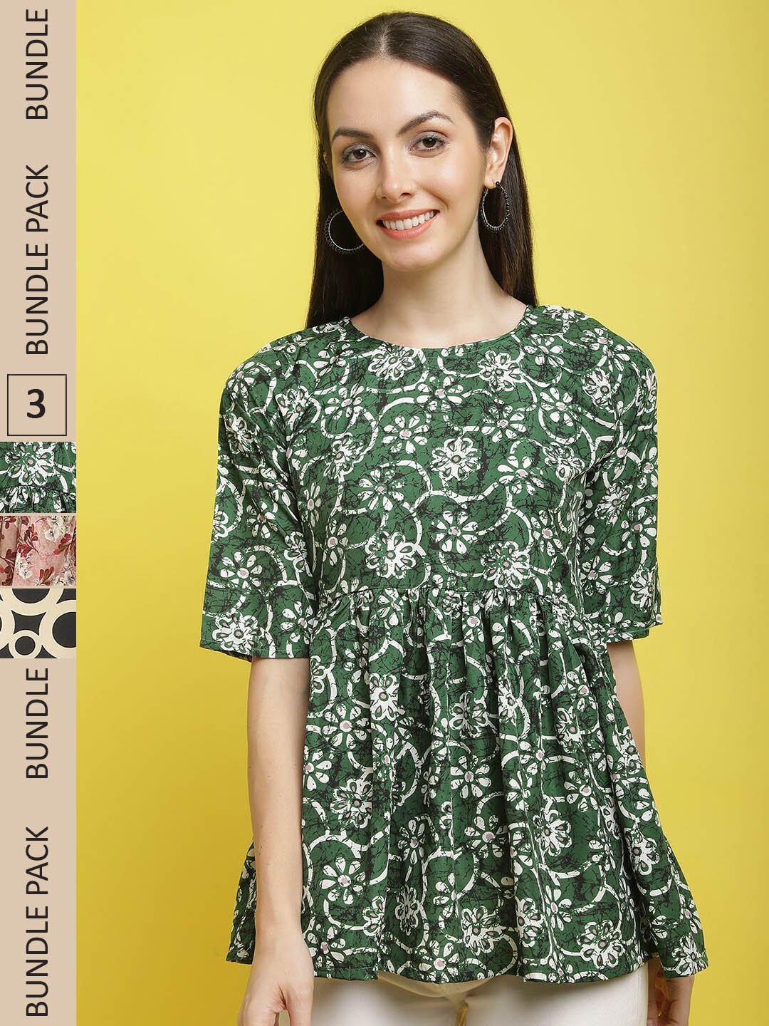 

Poshyaa Pack Of 3 Printed Tops, Green