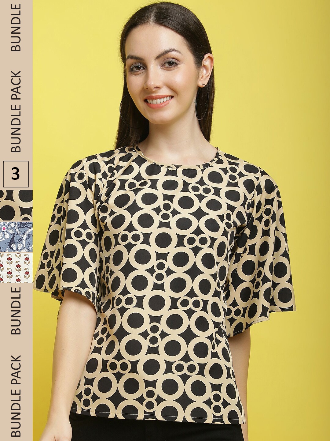 

Poshyaa Pack Of 3 Printed Tops, Black