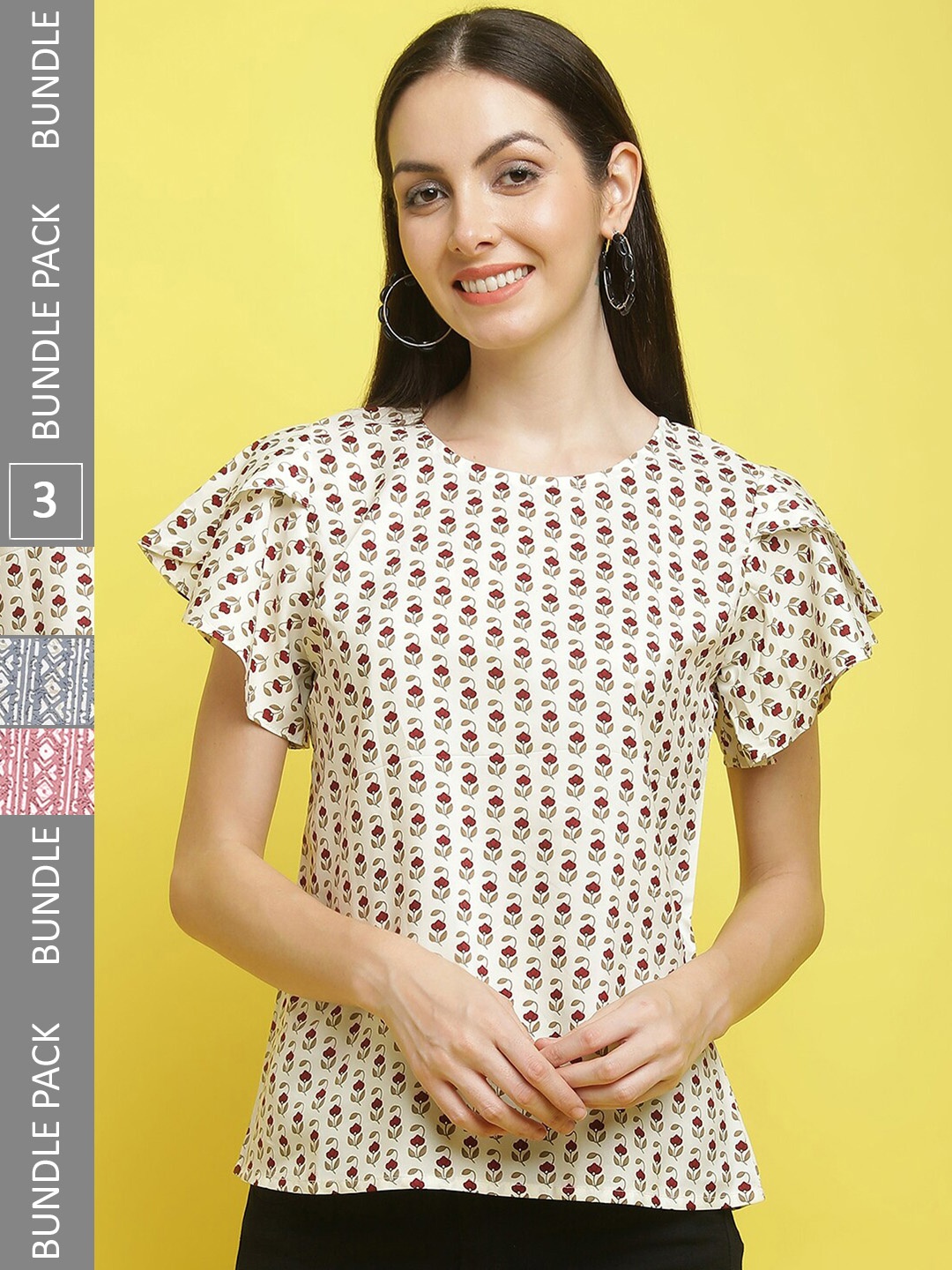 

Poshyaa Pack Of 3 Geometric Printed Top, White