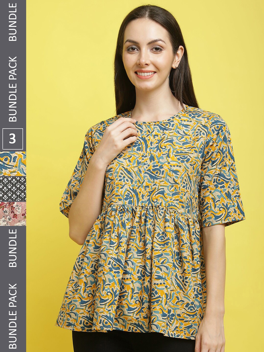 

Poshyaa Pack Of 3 Printed Tops, Yellow