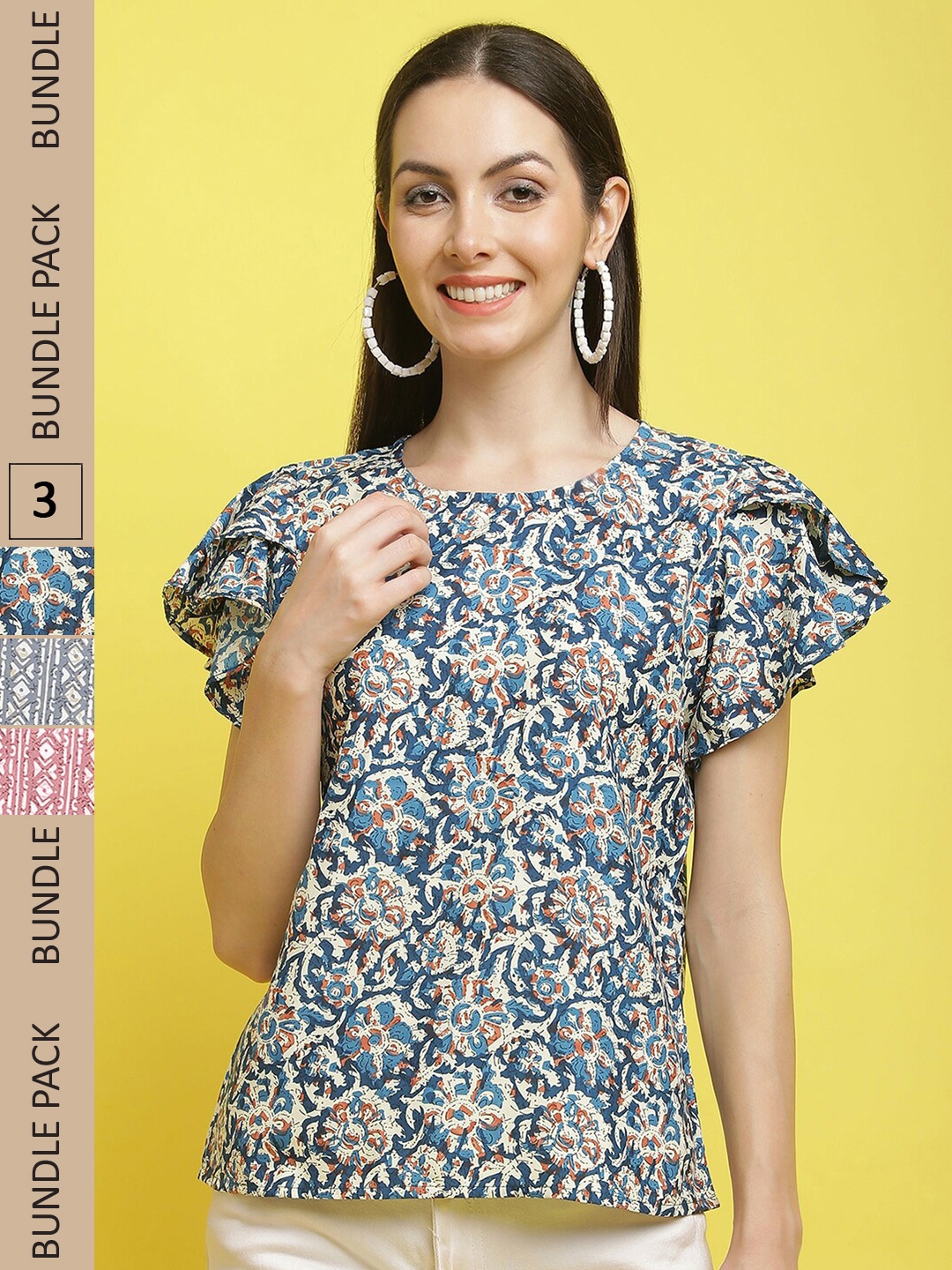 

Poshyaa Pack Of 3 Floral Printed Top, Navy blue