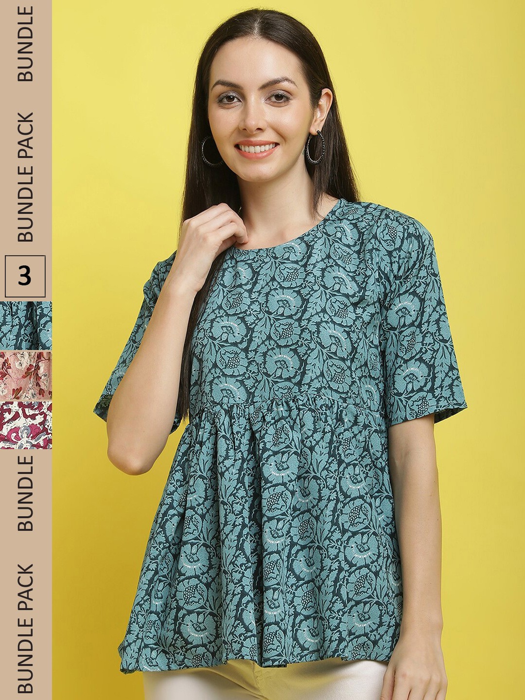 

Poshyaa Pack Of 3 Floral Printed Top, Green