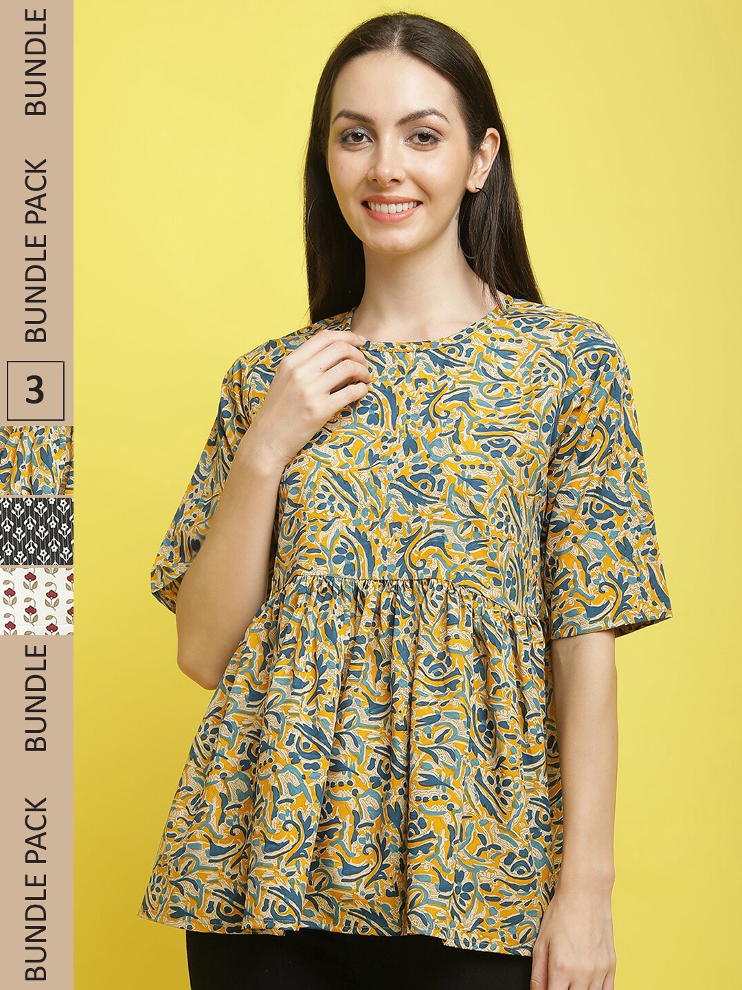 

Poshyaa Pack Of 3 Floral Printed Top, Yellow