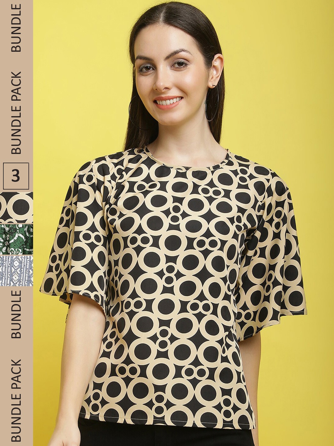 

Poshyaa Pack Of 3 Printed Regular Top, Black