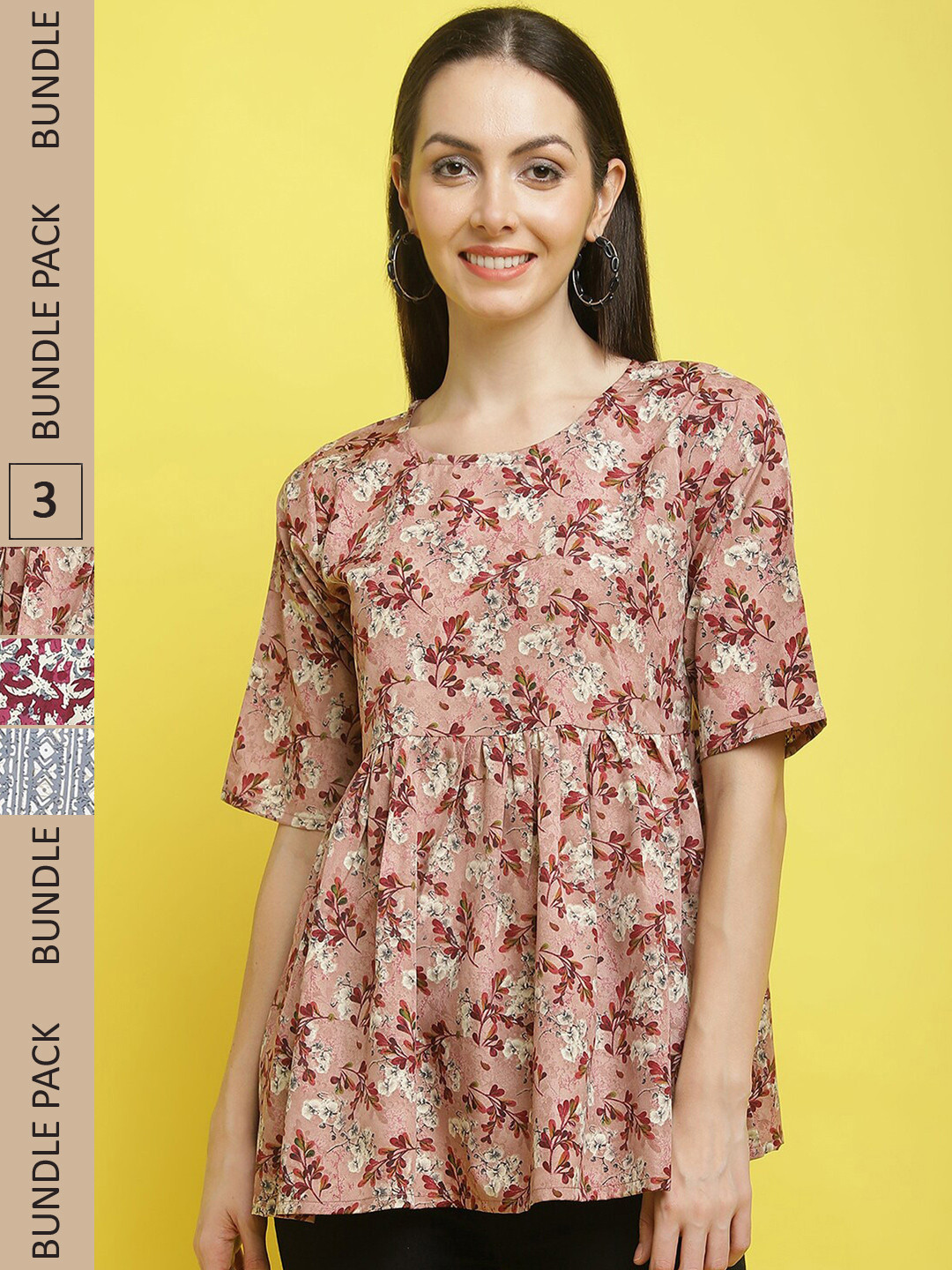 

Poshyaa Pack Of 3 Floral Printed Casual Top, Red