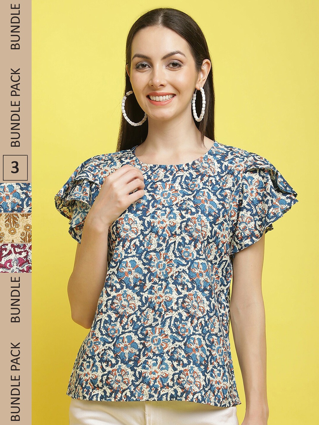 

Poshyaa Pack Of 3 Floral Printed Casual Top, Blue