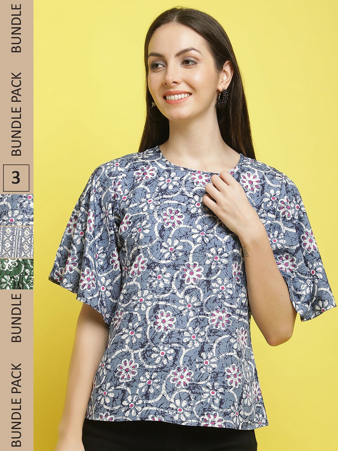 

Poshyaa Pack Of 3 Printed Tops, Blue