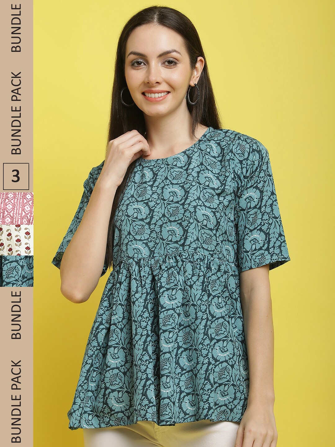 

Poshyaa Pack Of 3 Floral Printed Top, Grey