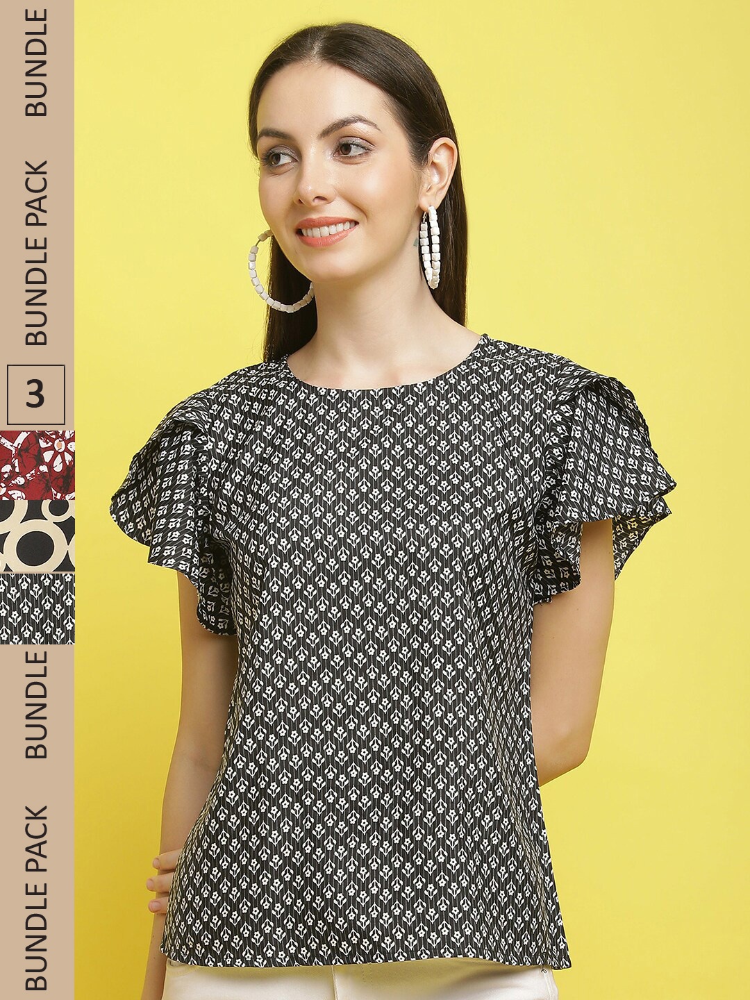 

Poshyaa Pack Of 3 Printed Tops, Black