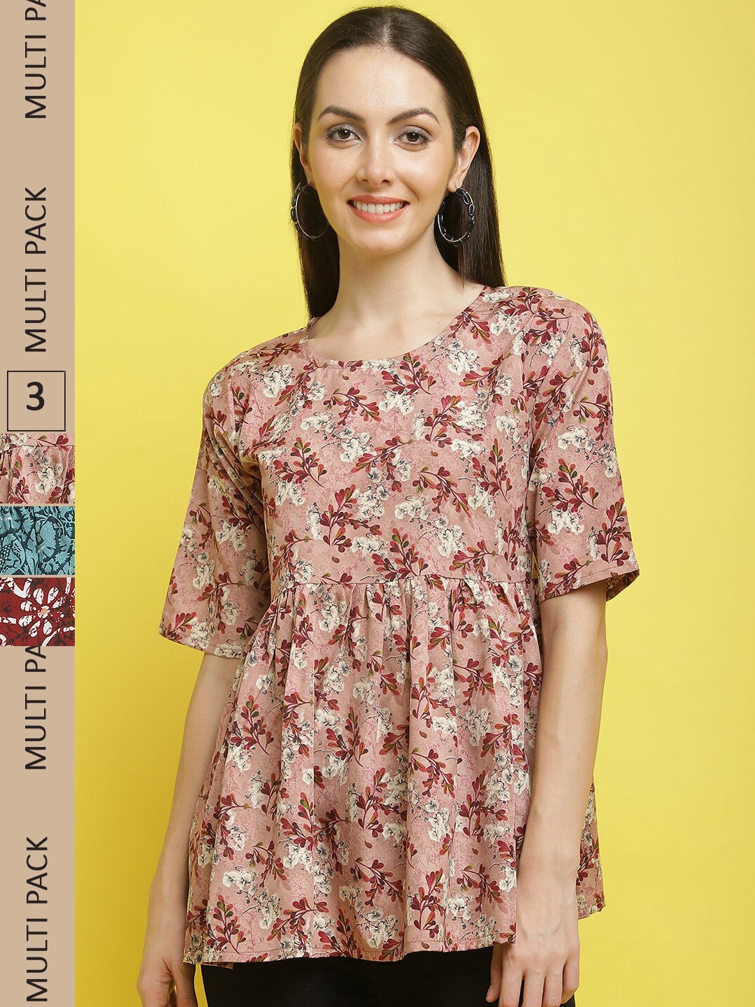 

Poshyaa Pack Of 3 Floral Printed Top, Peach