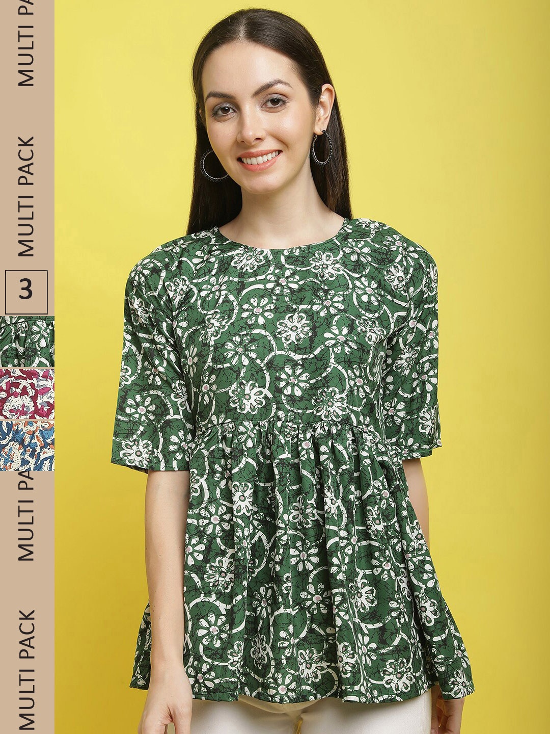 

Poshyaa Pack Of 3 Floral Printed Top, Green