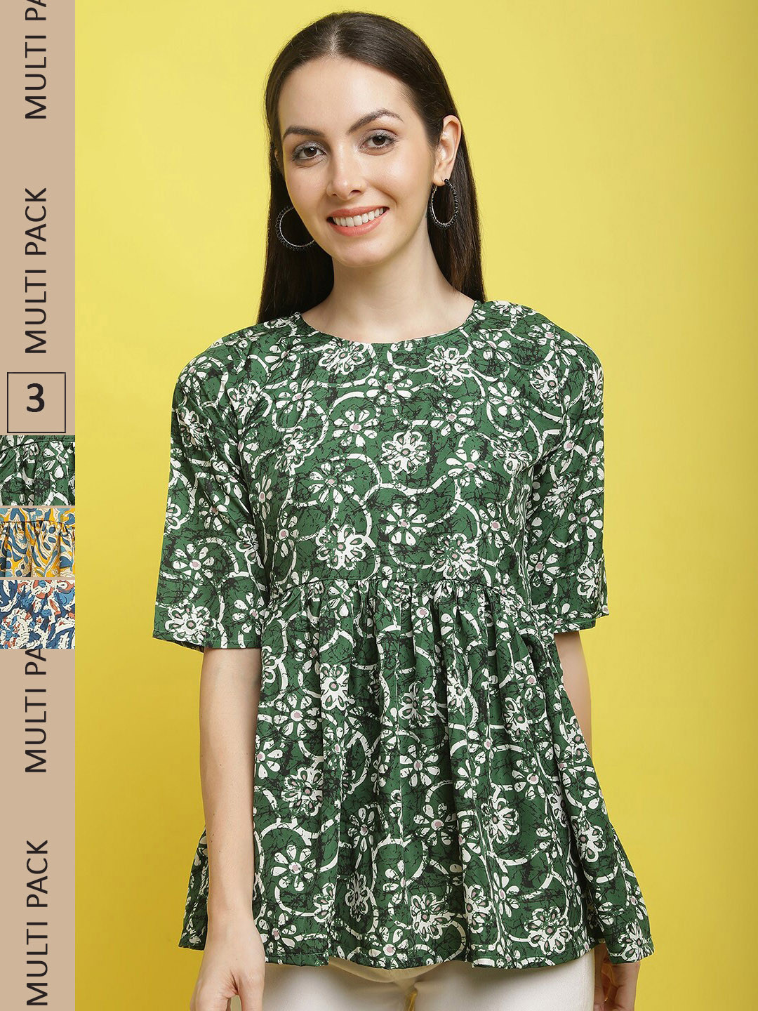 

Poshyaa Pack Of 3 Printed Crepe Top, Green