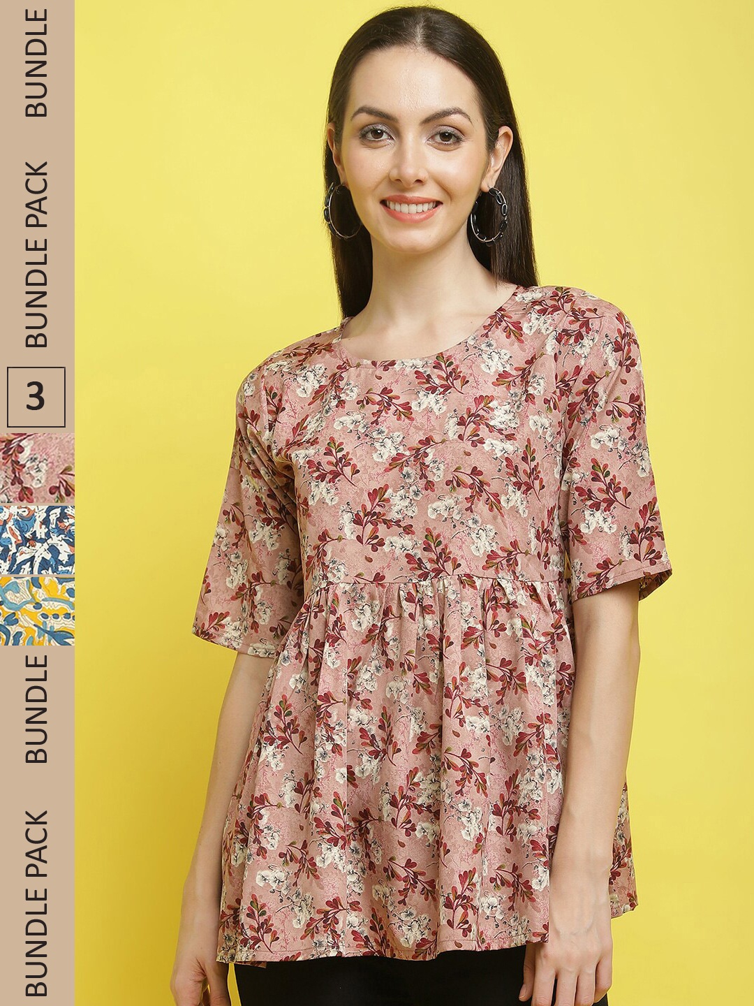 

Poshyaa Pack Of 3 Printed Tops, Pink