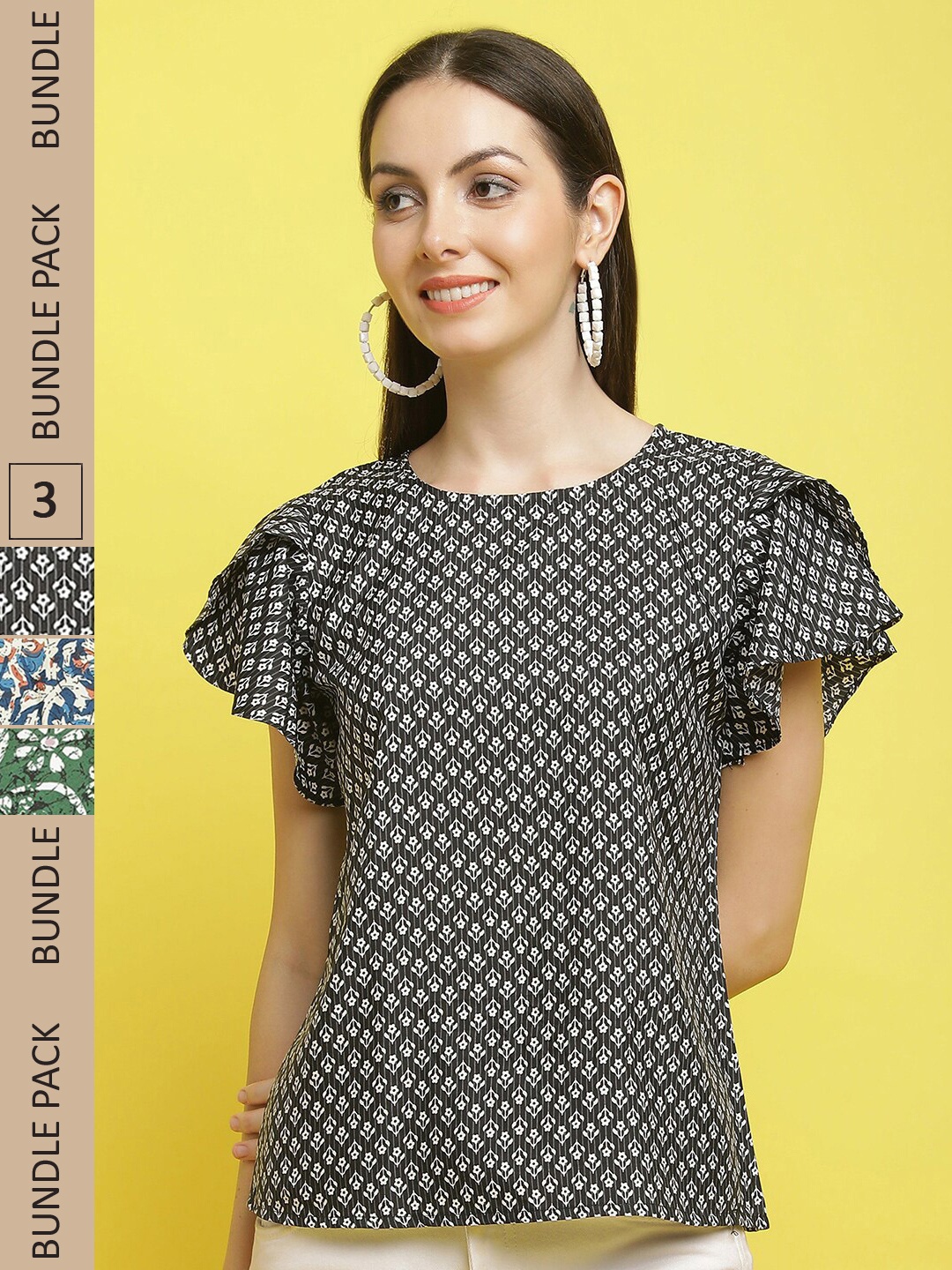 

Poshyaa Pack Of 3 Floral Printed Tops, Charcoal