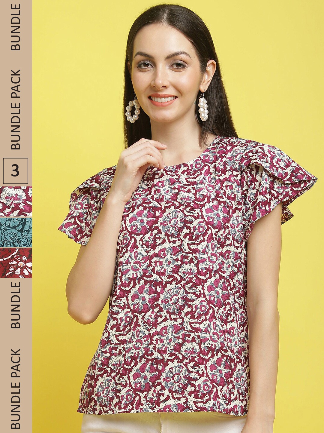 

Poshyaa Pack Of 3 Floral Printed Top, Pink