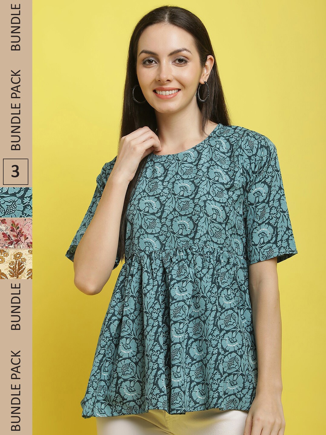 

Poshyaa Pack Of 3 Floral Printed Empire Top, Blue