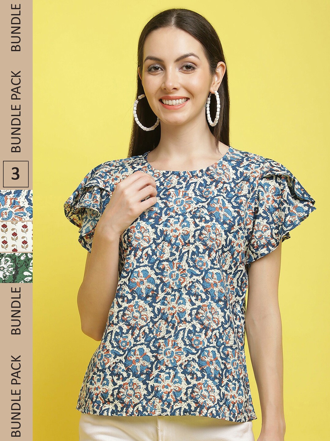 

Poshyaa Pack Of 3 Floral Printed Top, Blue