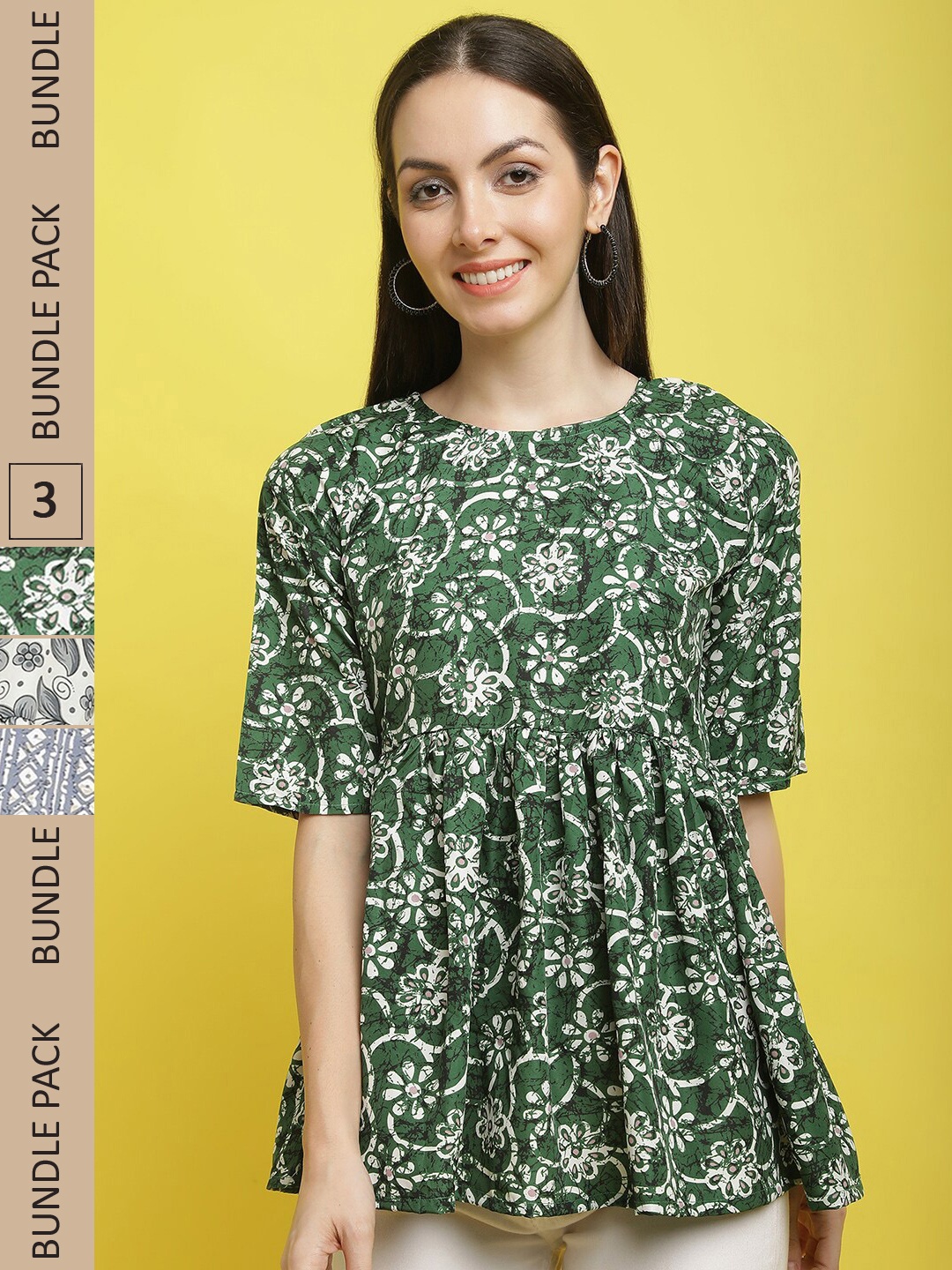 

Poshyaa Pack of 3 Printed Crepe Top, Green