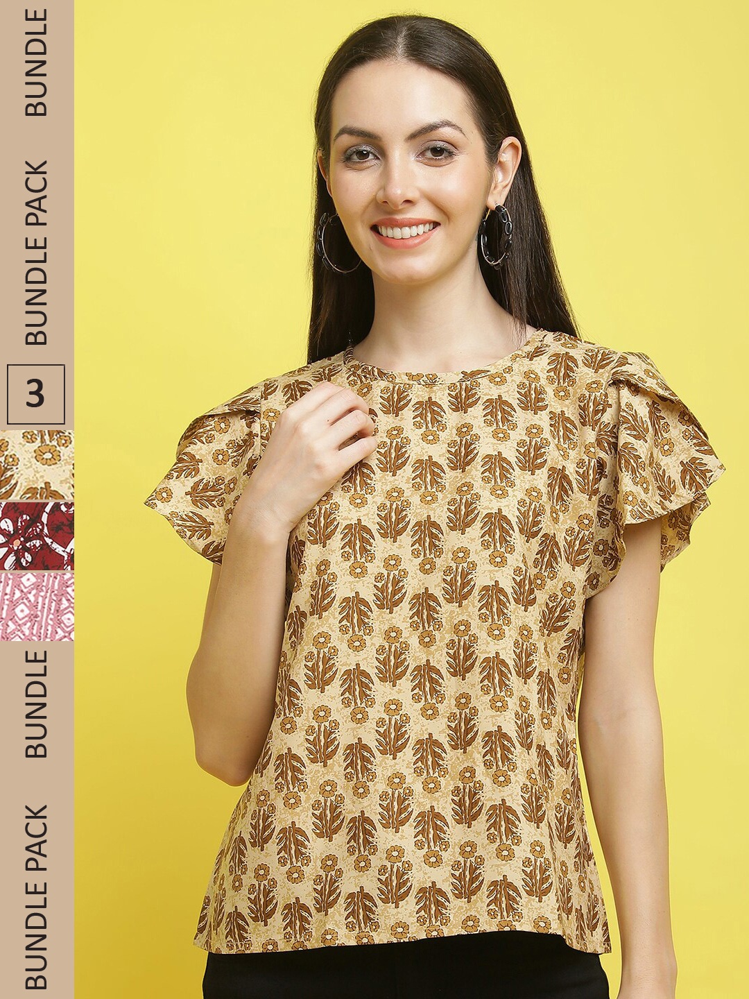 

Poshyaa Pack Of 3 Printed Tops, Brown