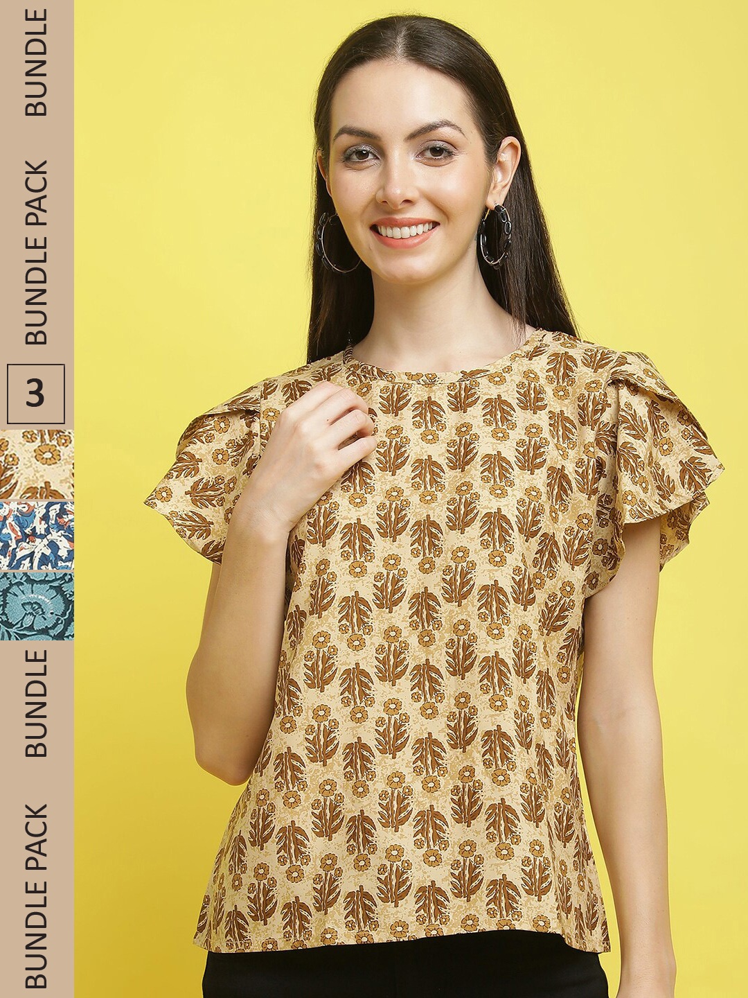 

Poshyaa Pack Of 3 Printed Tops, Brown