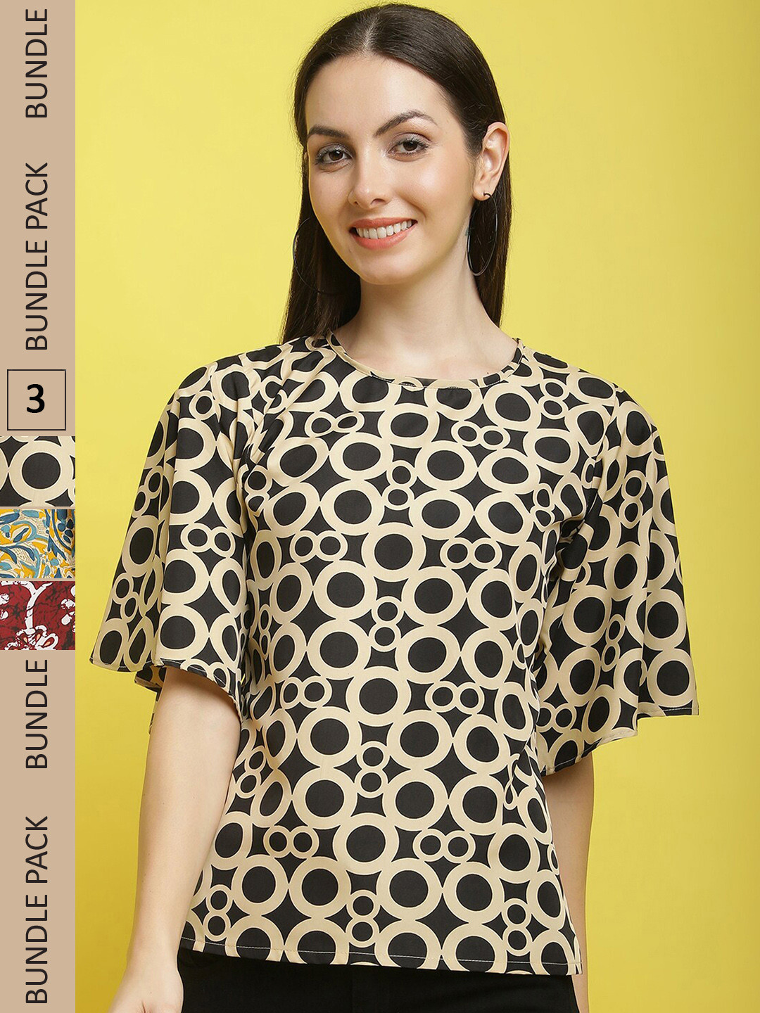 

Poshyaa Pack Of 3 Floral Printed Empire Top, Black