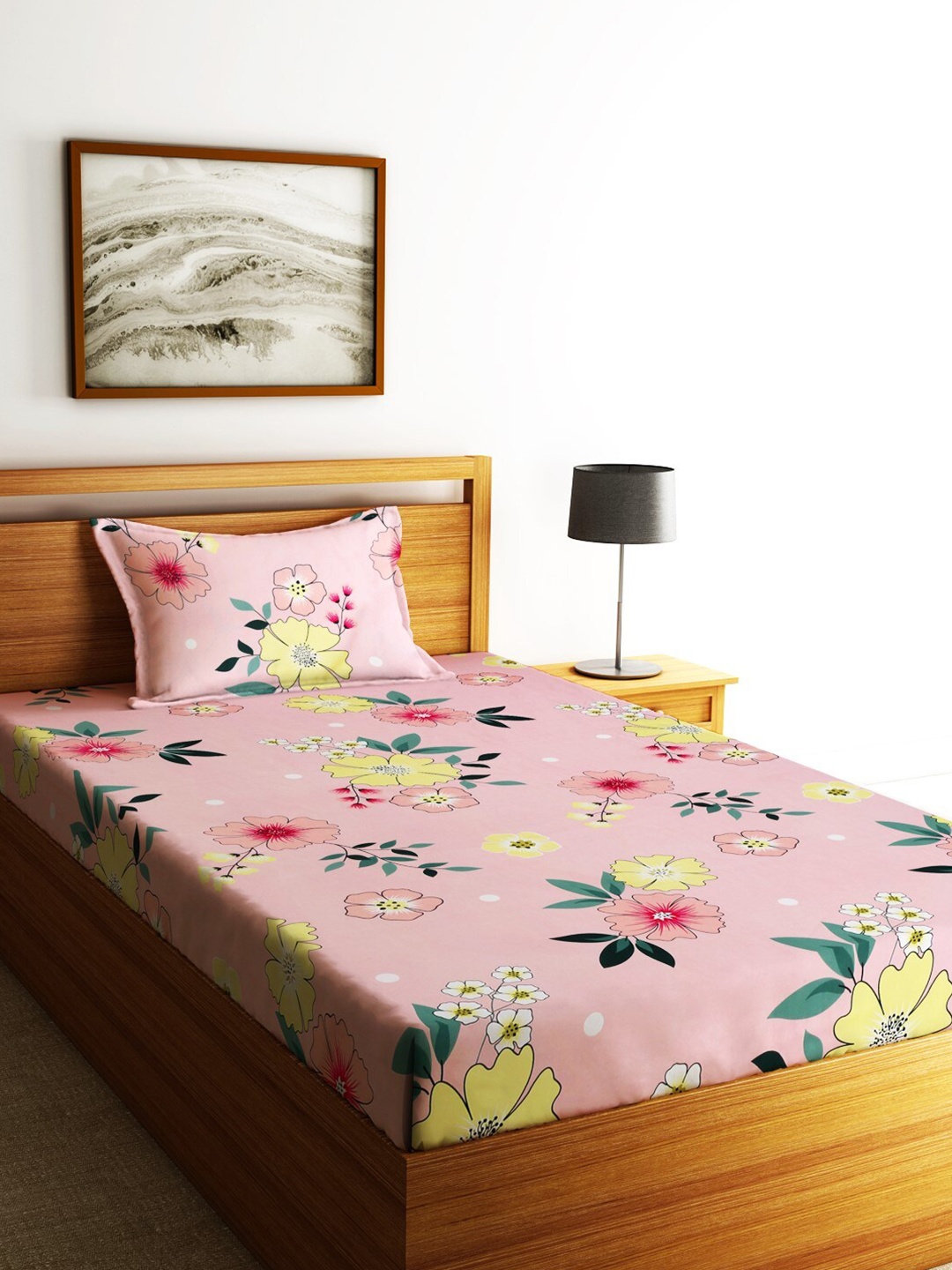 

Home Sizzler Pink & Green Floral 210 TC Microfibre Single Bedsheet with 2 Pillow Covers